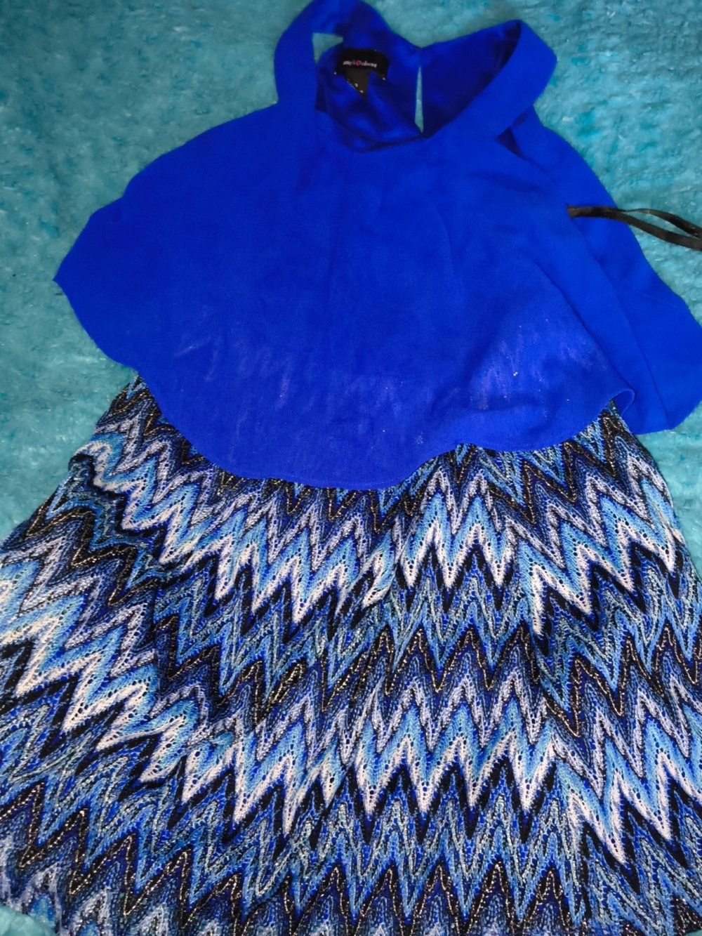 Amy's Closet Royal Blue Top with Blue Chevron Skirt